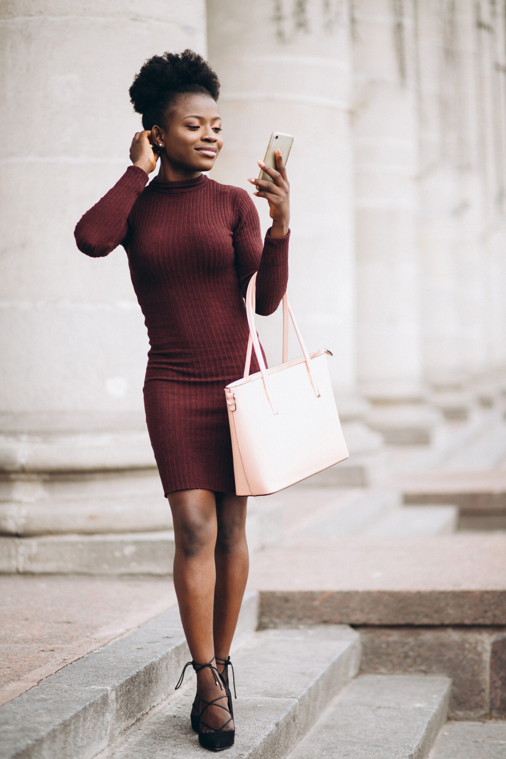 African american business woman with phone